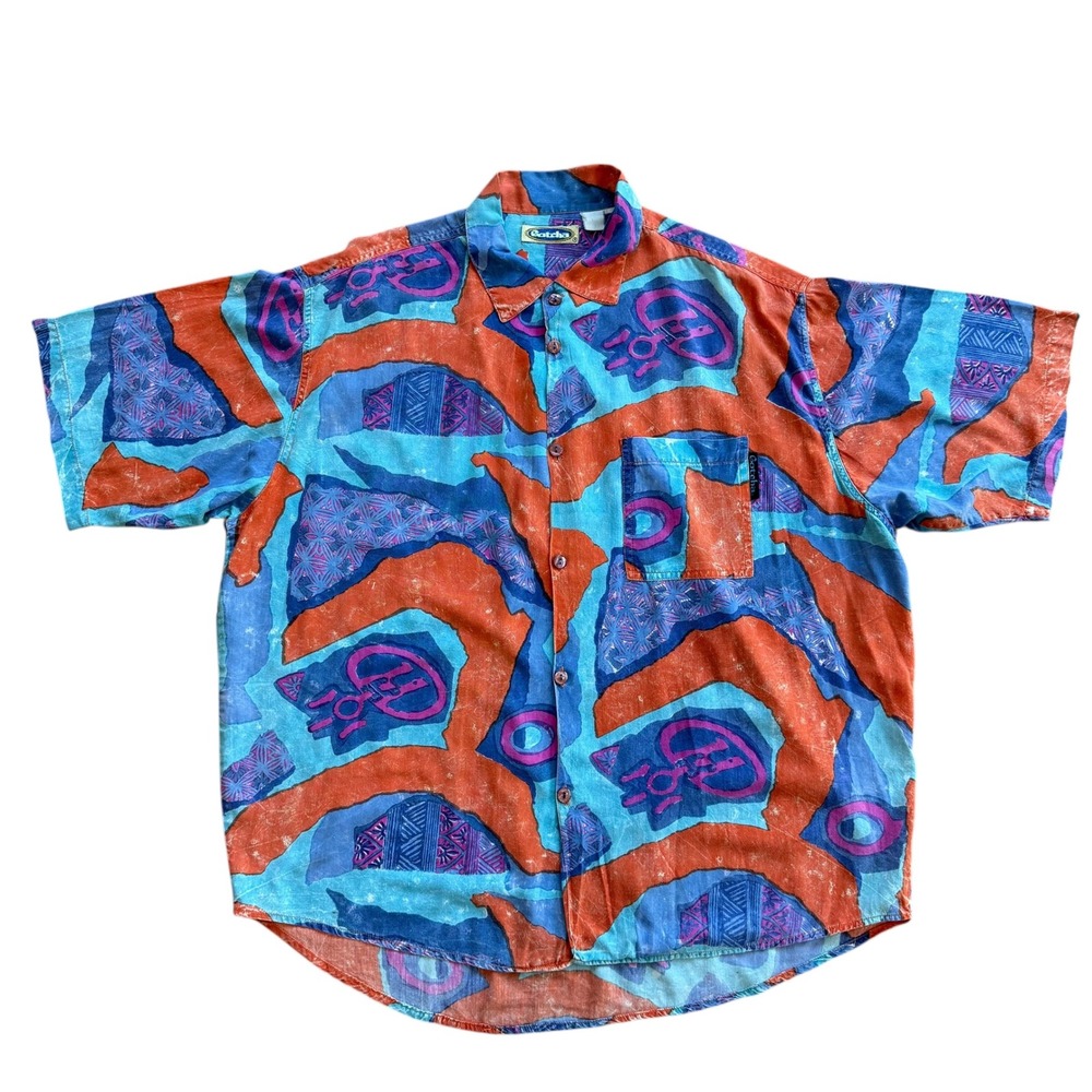 Vintage Gotcha Mens XXL Abstract Geometric Surf Shirt Short Sleeve‎ 90s